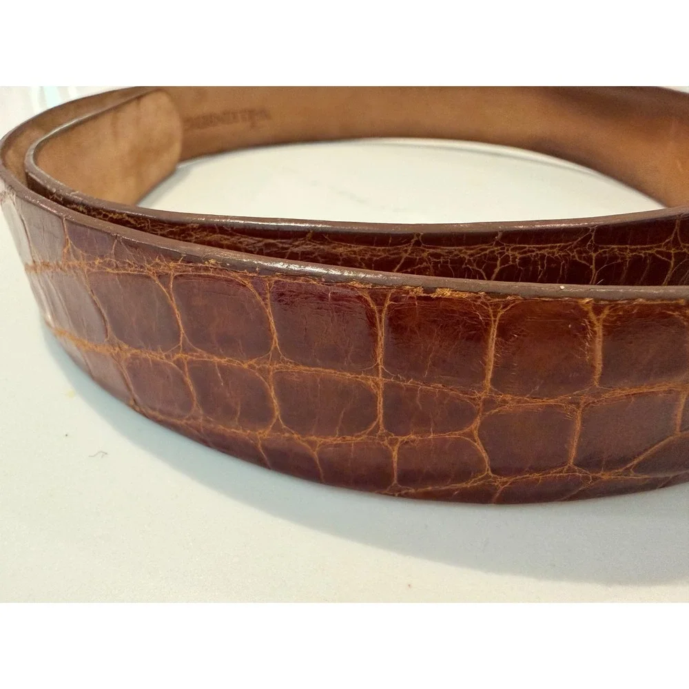W. Kleinberg Glazed Genuine Alligator Leather Belt Cognac Brown USA Buckle 36